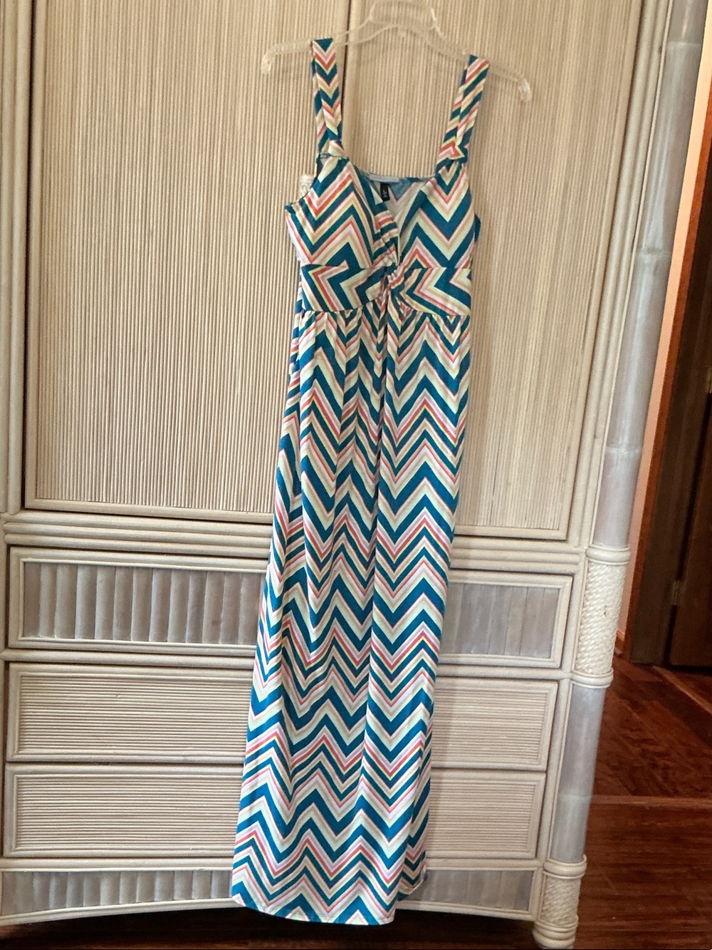 Allison Brittney Chevron Maxi Dress in Teal, Pink and White